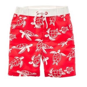 Mini Boden Sz 7 Board Shorts Red Turtle Print